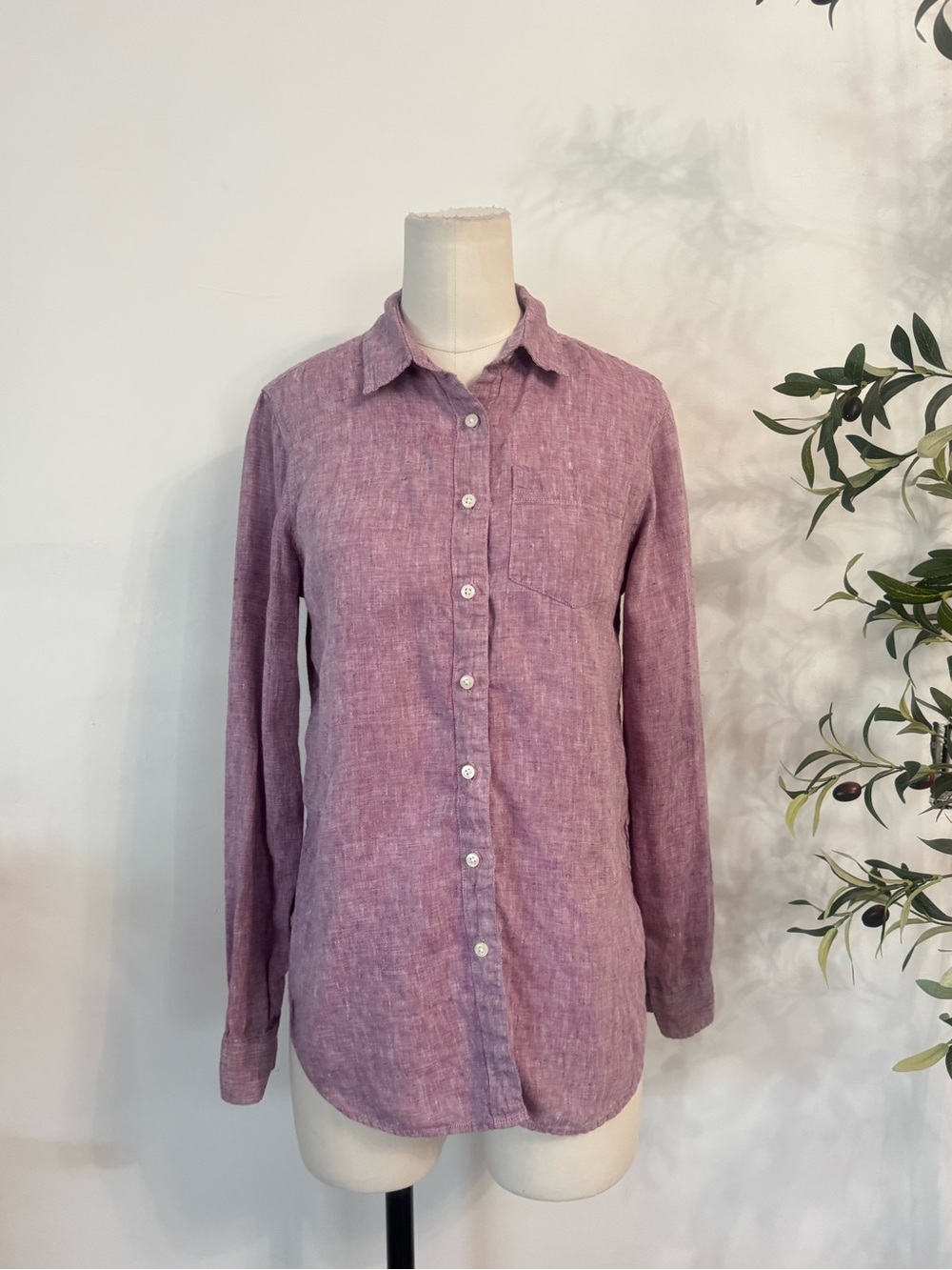 L.L.Bean 100% Linen Purple Button Down Shirt Size XS Coastal Relaxed